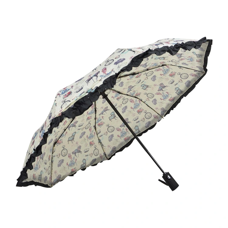 防風3つ折りレース傘